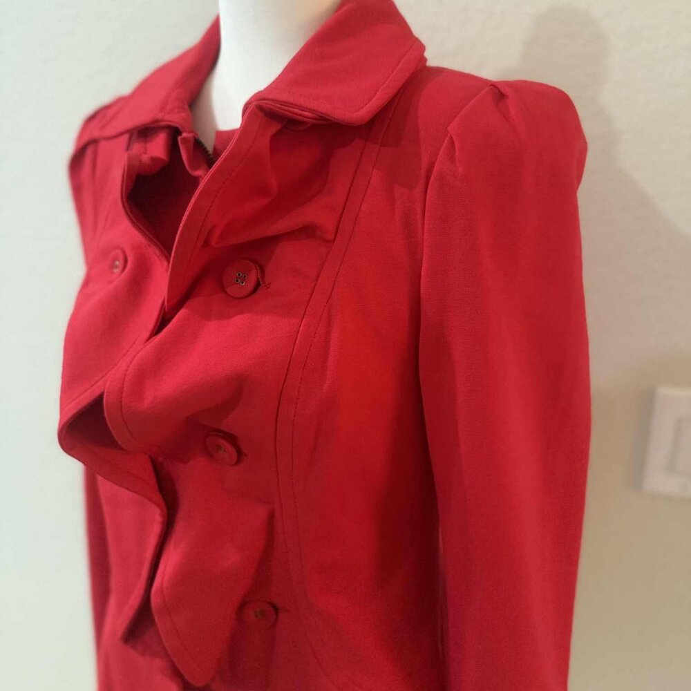 INC Red Blazer/Jacket Ruffle Buttons & Zipper [Sz. M] - Picture 3 of 4